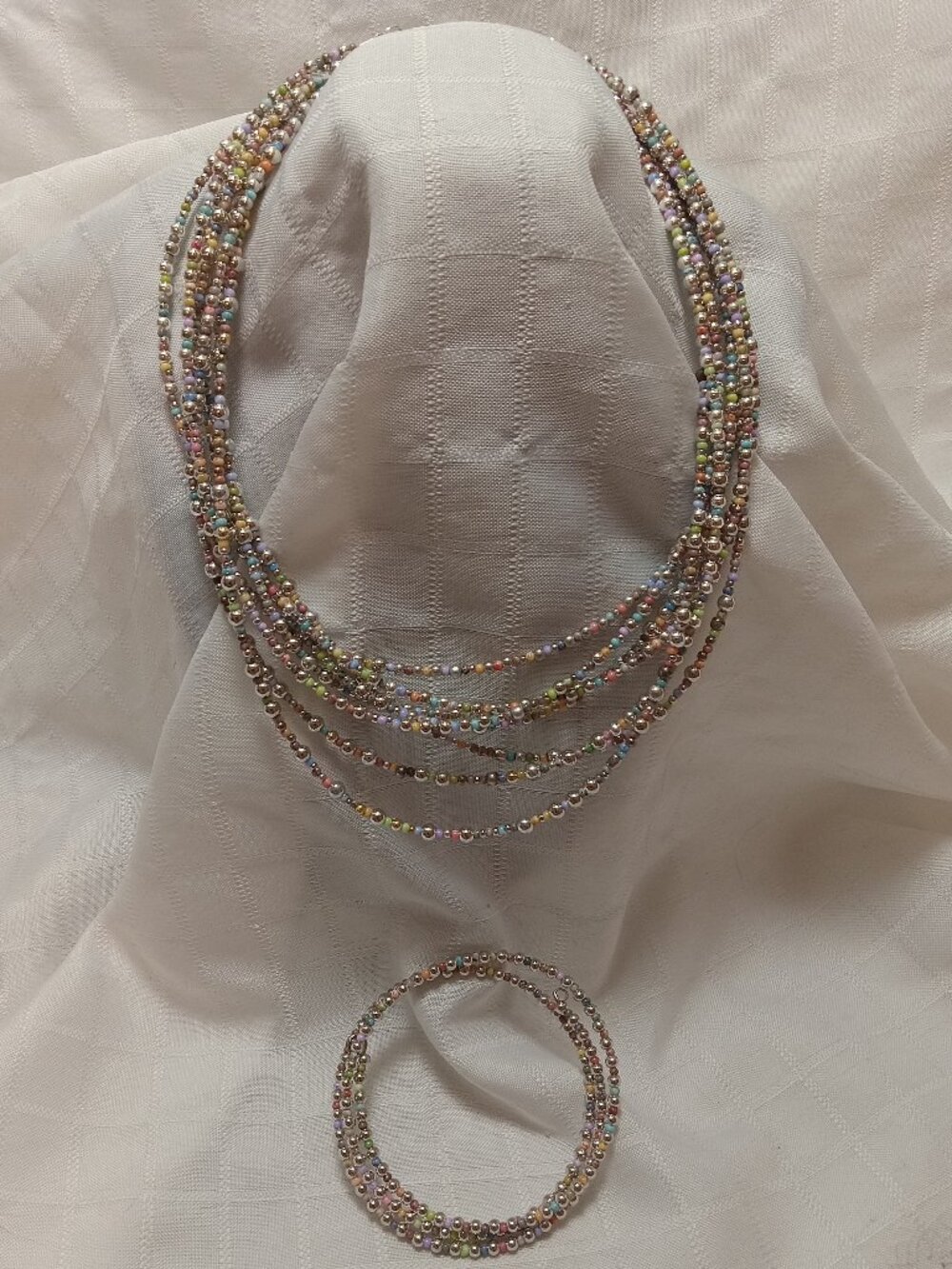 Handmade jewelry set with multi-strand necklace & bracelet